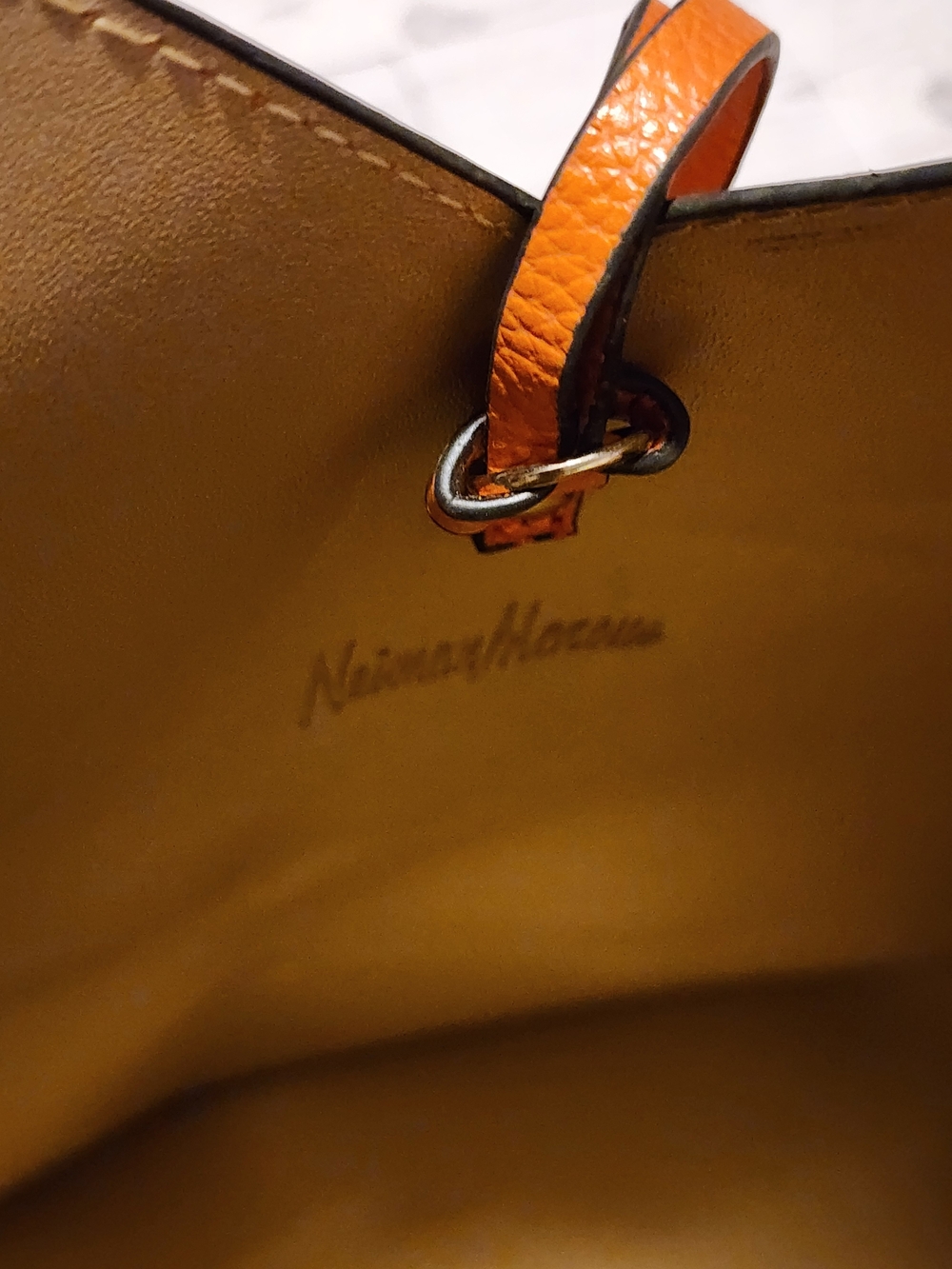 Neiman Marcus Orange Pebbled Leather Tassel Tote Shoulder Bag - Picture 7 of 9